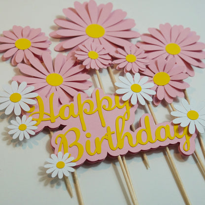 Kuchen Topper "Blumen" rosa