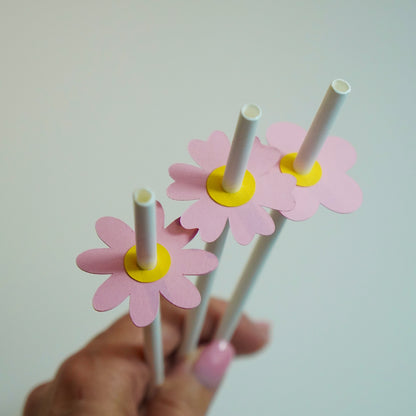 Papierstrohhalme „Blume“ in Rosa 12-er Set