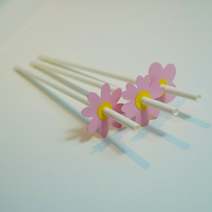 Papierstrohhalme „Blume“ in Rosa 12-er Set