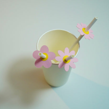 Papierstrohhalme „Blume“ in Rosa 12-er Set