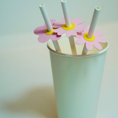 Papierstrohhalme „Blume“ in Rosa 12-er Set