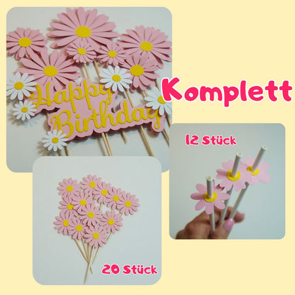 Kuchen Topper "Blumen" rosa