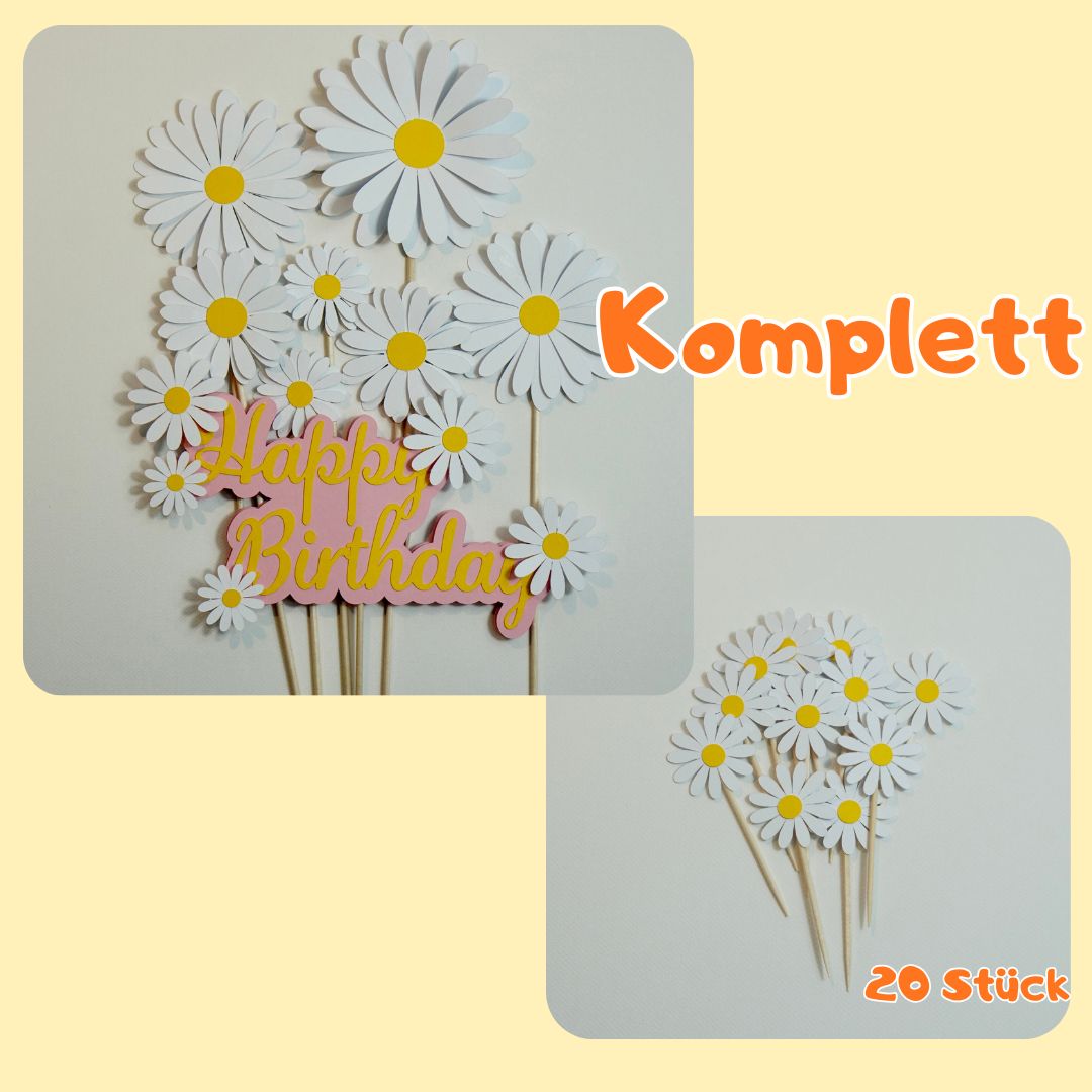 Kuchen Topper "Blumen" weiß