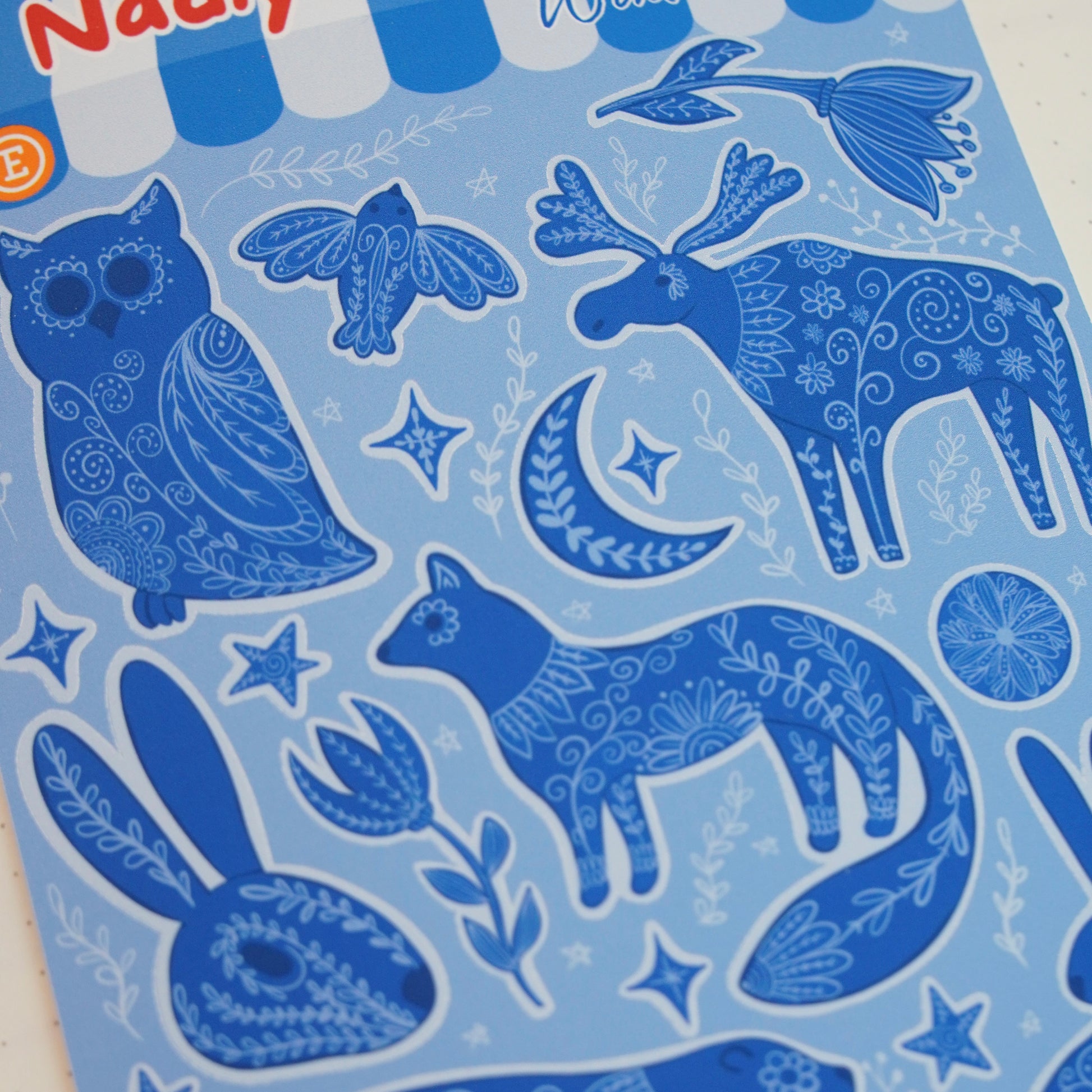 Handgezeichnetes Sticker Sheet Winterzauber mit 23 Vinyl-Stickern – Wintertiere: Ech, Hase, Fuchs, Eule,