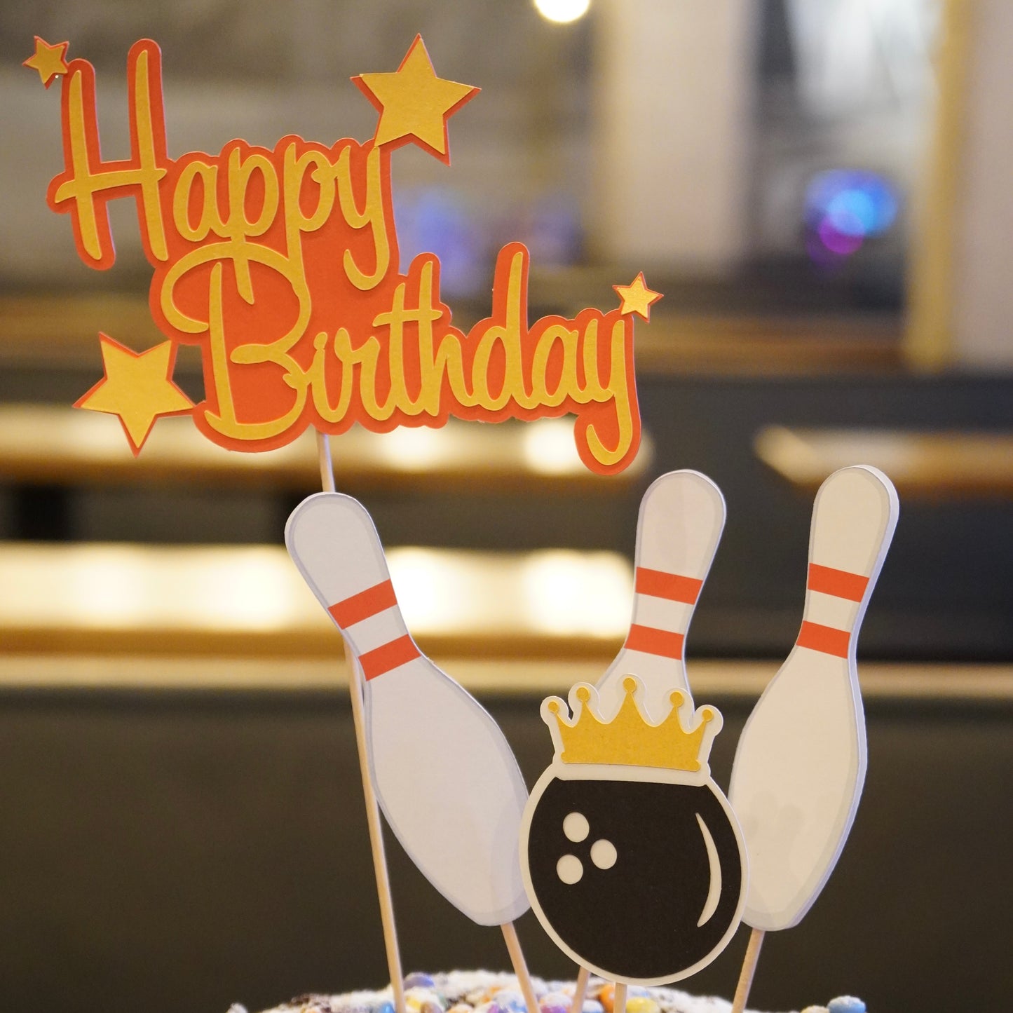 Kuchen Topper "Happy Birthday" Bowling